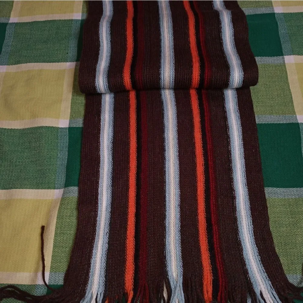 Lot of 3 Pieces White Black Striped Knitted Fringed Women's Scarfs